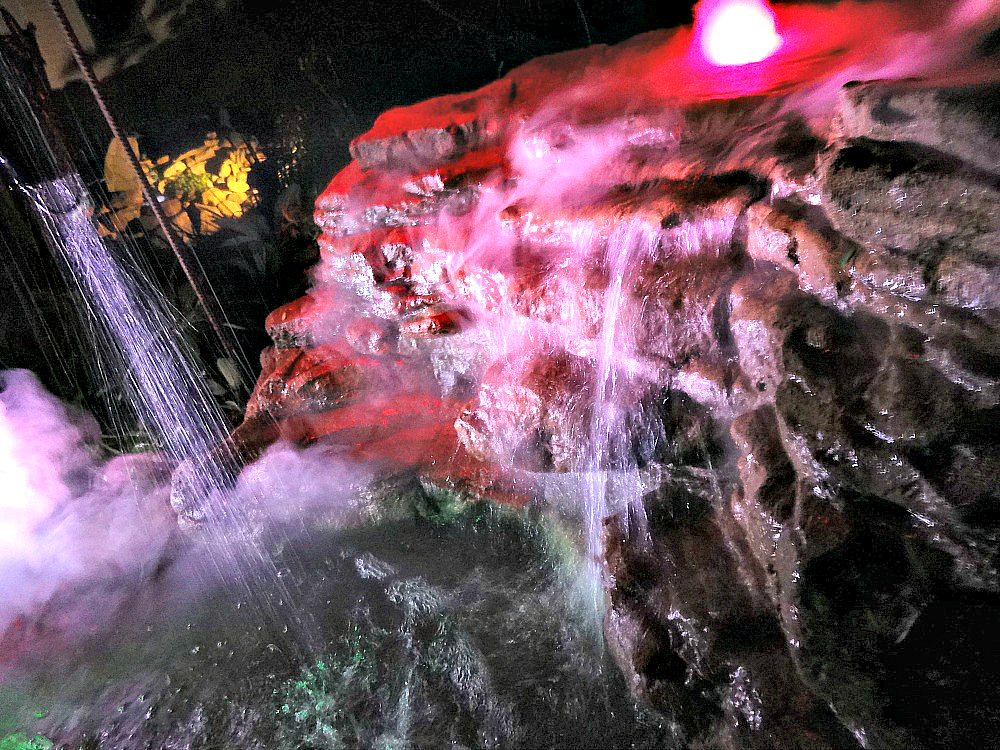 Garden waterfalls for evening enjoyment with spectacular lights and fog