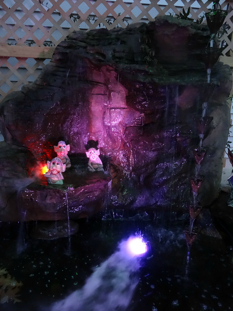 Gorgeous waterfalls with garden LED lights and fog