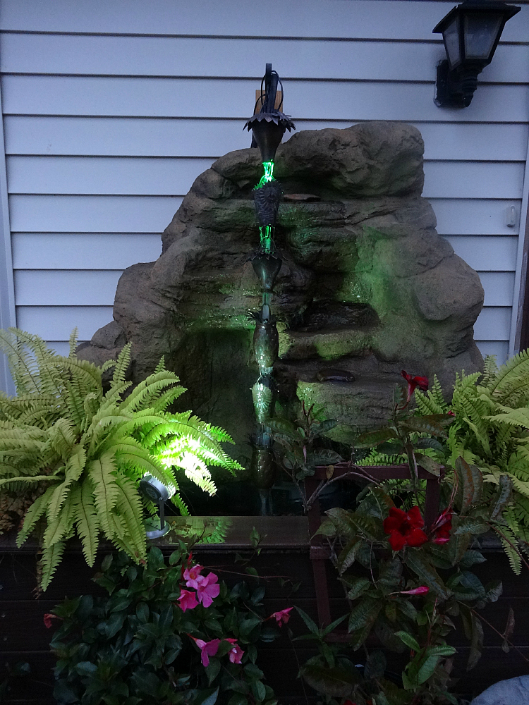 Spectacular garden waterfalls at night with LED lights